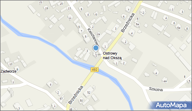 Ostrowy nad Okszą, Kasztanowa, 1, mapa Ostrowy nad Okszą