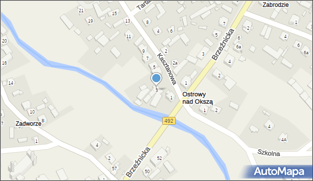 Ostrowy nad Okszą, Kasztanowa, 3, mapa Ostrowy nad Okszą