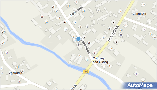 Ostrowy nad Okszą, Kasztanowa, 5, mapa Ostrowy nad Okszą