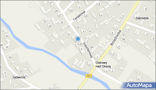 Ostrowy nad Okszą, Kasztanowa, 7, mapa Ostrowy nad Okszą