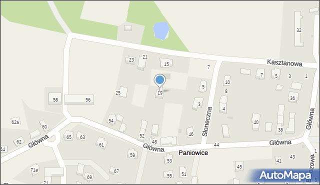 Paniowice, Kasztanowa, 19, mapa Paniowice