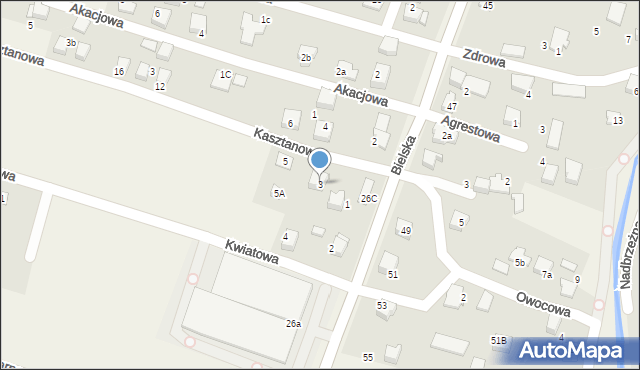 Pisarzowice, Kasztanowa, 3, mapa Pisarzowice