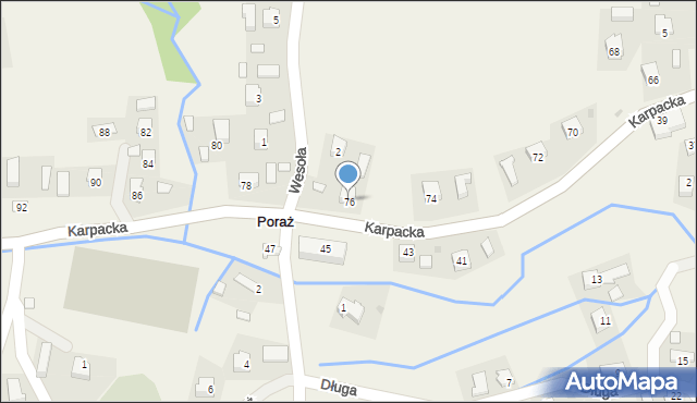 Poraż, Karpacka, 76, mapa Poraż