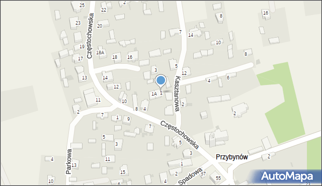 Przybynów, Kasztanowa, 1, mapa Przybynów