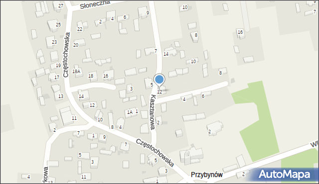 Przybynów, Kasztanowa, 12, mapa Przybynów