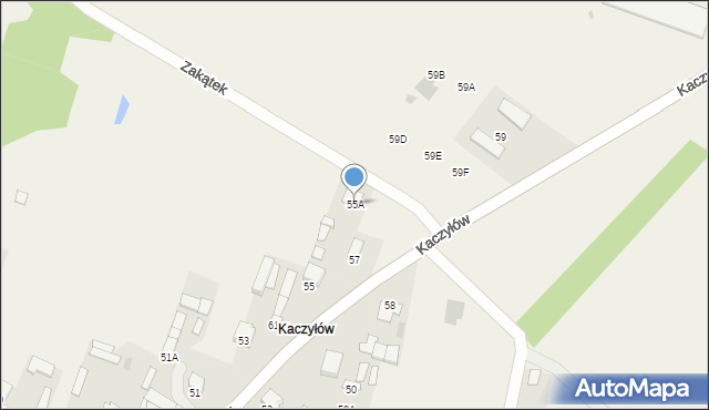 Pysznica, Kaczyłów, 55A, mapa Pysznica