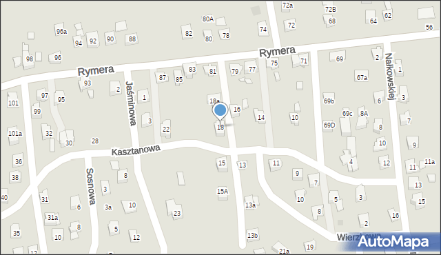 Radlin, Kasztanowa, 18, mapa Radlin