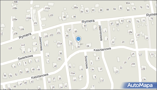 Radlin, Kasztanowa, 30a, mapa Radlin