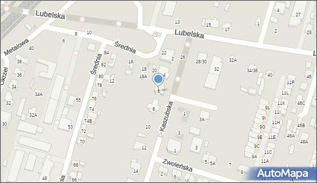 Radom, Kaszubska, 6, mapa Radomia