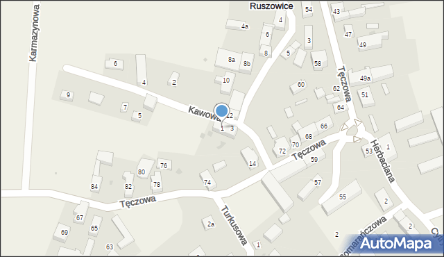 Ruszowice, Kawowa, 1, mapa Ruszowice