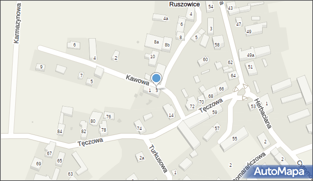 Ruszowice, Kawowa, 3, mapa Ruszowice