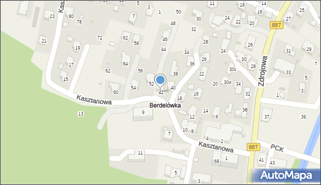 Rymanów-Zdrój, Kasztanowa, 42, mapa Rymanów-Zdrój