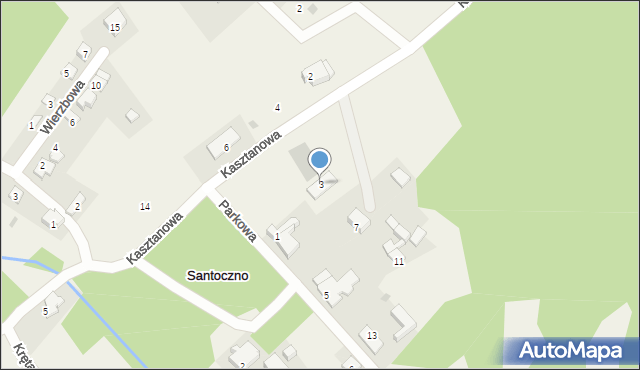 Santoczno, Kasztanowa, 3, mapa Santoczno