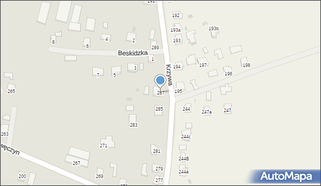 Sędziszów Małopolski, Kawęczyn, 287, mapa Sędziszów Małopolski