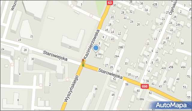 Siedlce, Kazimierzowska, 4, mapa Siedlce