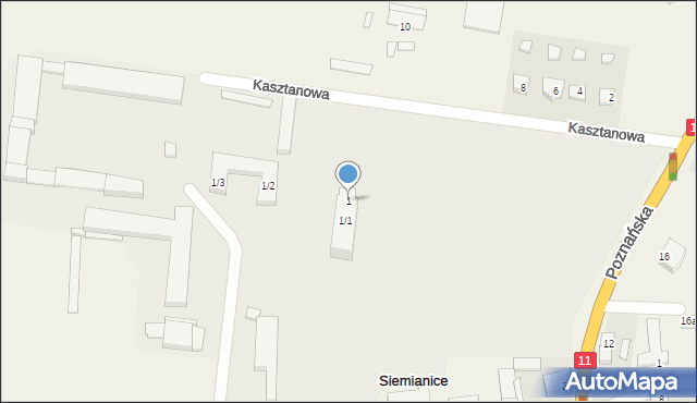 Siemianice, Kasztanowa, 1, mapa Siemianice
