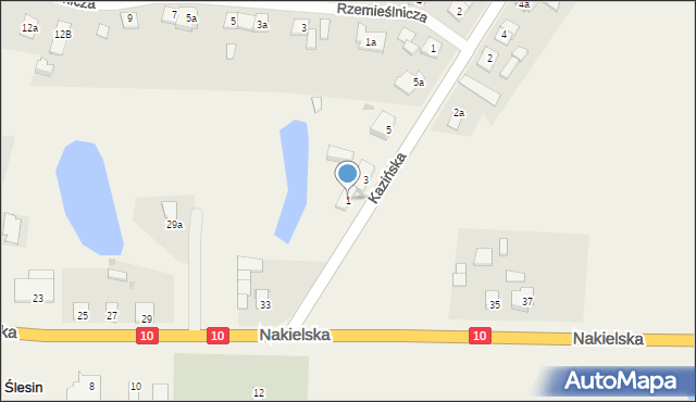 Ślesin, Kazińska, 1, mapa Ślesin