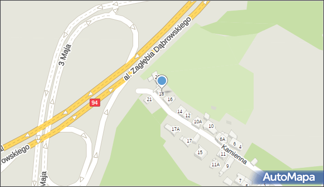 Sosnowiec, Kamienna, 18, mapa Sosnowca