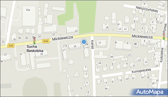 Sucha Beskidzka, Karaś Zofii, dr., 1, mapa Sucha Beskidzka