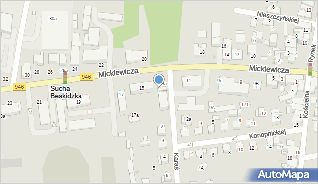 Sucha Beskidzka, Karaś Zofii, dr., 1, mapa Sucha Beskidzka