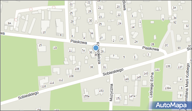 Sulejówek, Kasprowicza Jana, 36A, mapa Sulejówek
