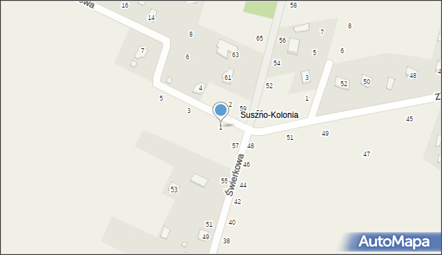 Suszno, Kasztanowa, 1, mapa Suszno