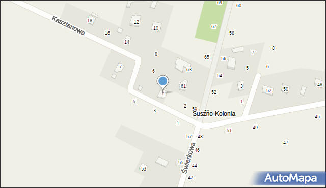 Suszno, Kasztanowa, 4, mapa Suszno