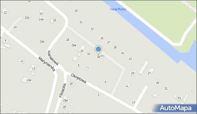 Szczecin, Kanałowa, 34, mapa Szczecina