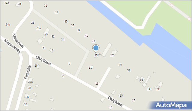 Szczecin, Kanałowa, 45, mapa Szczecina