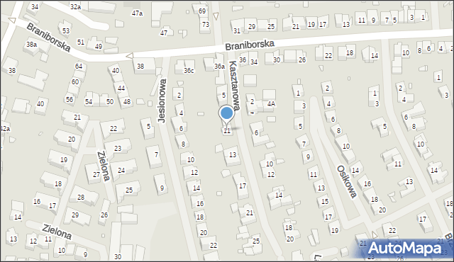 Szczecin, Kasztanowa, 11, mapa Szczecina