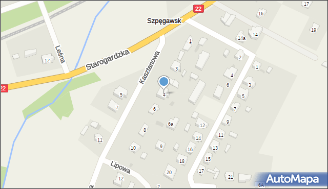 Szpęgawsk, Kasztanowa, 4, mapa Szpęgawsk