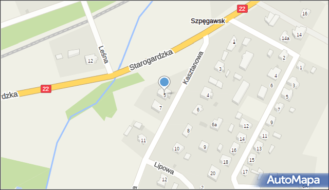 Szpęgawsk, Kasztanowa, 5, mapa Szpęgawsk