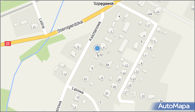 Szpęgawsk, Kasztanowa, 6, mapa Szpęgawsk