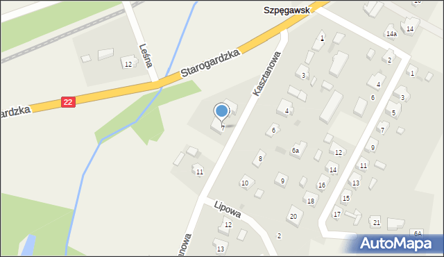 Szpęgawsk, Kasztanowa, 7, mapa Szpęgawsk