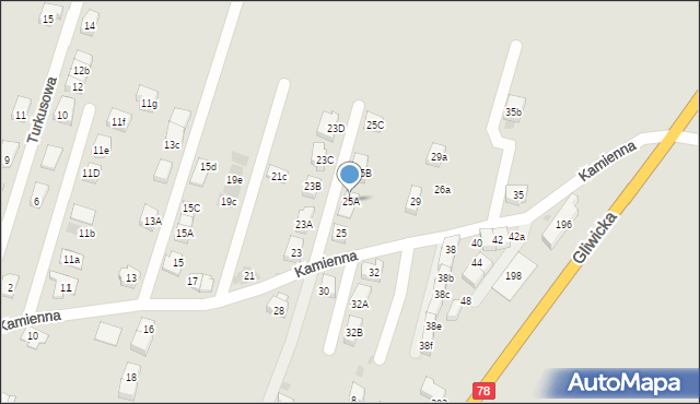 Tarnowskie Góry, Kamienna, 25A, mapa Tarnowskie Góry