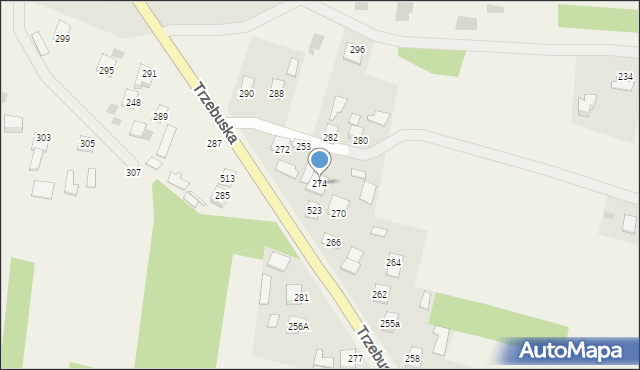 Trzebuska, Kąty Trzebuskie, 274, mapa Trzebuska