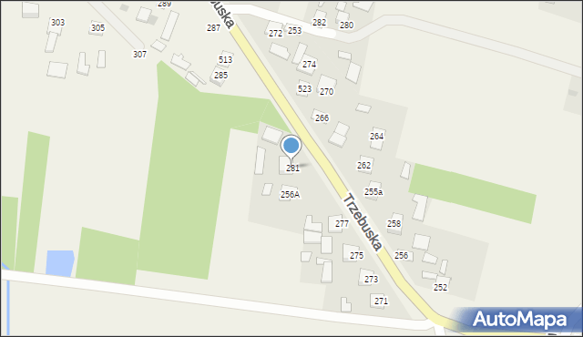 Trzebuska, Kąty Trzebuskie, 281, mapa Trzebuska