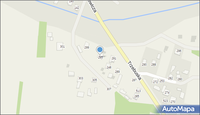 Trzebuska, Kąty Trzebuskie, 295, mapa Trzebuska