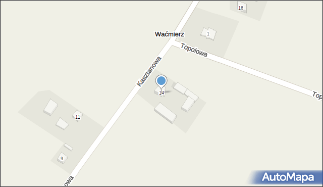 Waćmierz, Kasztanowa, 14, mapa Waćmierz