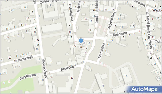 Wadowice, Karmelicka, 2B, mapa Wadowice
