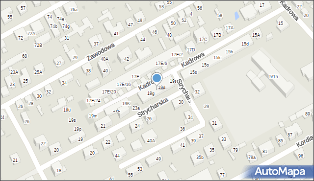 Warszawa, Kadrowa, 19e, mapa Warszawy