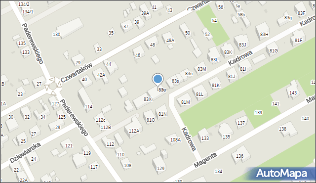 Warszawa, Kadrowa, 83v, mapa Warszawy