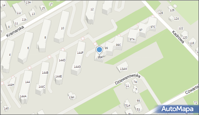 Warszawa, Kadrowa, 99A, mapa Warszawy