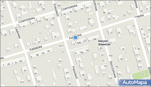 Warszawa, Karpacka, 12A, mapa Warszawy