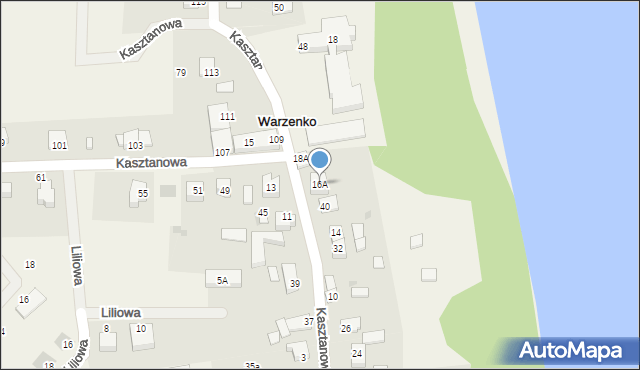 Warzenko, Kasztanowa, 16A, mapa Warzenko