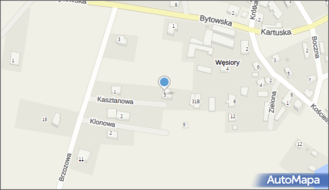 Węsiory, Kasztanowa, 3, mapa Węsiory