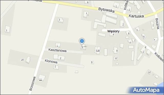 Węsiory, Kasztanowa, 3, mapa Węsiory