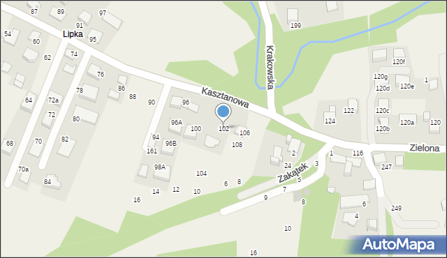 Więckowice, Kasztanowa, 102, mapa Więckowice