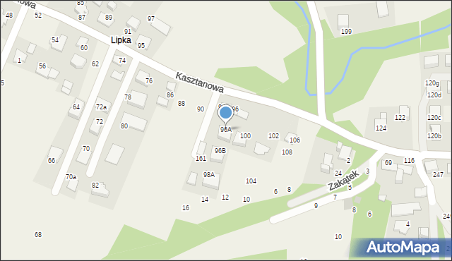 Więckowice, Kasztanowa, 96A, mapa Więckowice