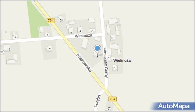 Wielmoża, Kamieniec Górny, 1, mapa Wielmoża